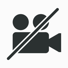 Crossed video recorder icon isolated on white background. Video camera not allowed.