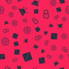 Set Sewing Pattern, Needle bed and needles, button and on seamless pattern. Vector