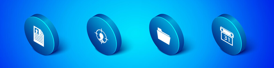 Set Isometric Resume, Document folder, Calendar and Head hunting concept icon. Vector