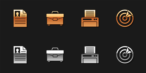 Set Resume, Briefcase, Printer and Target sport icon. Vector