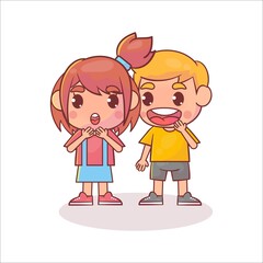 Kids talk about secret isolated on white Premium Vector
