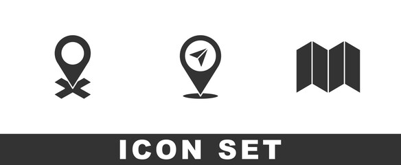 Set Location, and Folded map icon. Vector