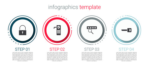 Set Lock, Digital door lock, Password protection and Key. Business infographic template. Vector