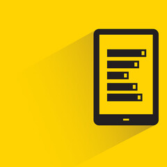 smartphone and bar chart with shadow on yellow background