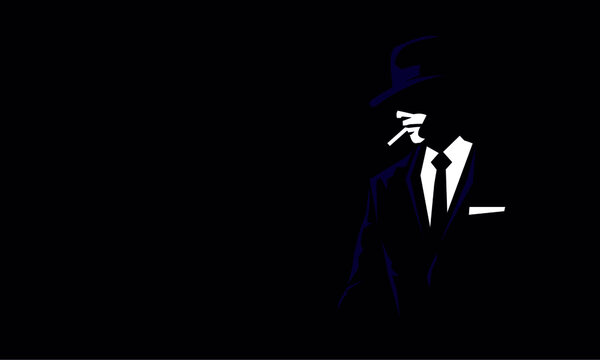 Flat Illustration Mysterious Smoke Man Noir Shadow