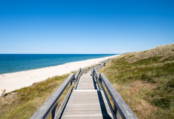 Wooden walkway to the beach, Sylt, Schleswig-Holstein, Germany