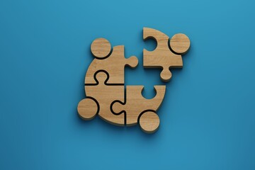 People Group Jigsaw Puzzle in Wood . 3D Rendering Illustration