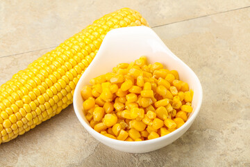 Sweet yellow corn in the bowl