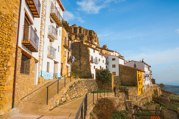 Ares del Maestrat (Maestre), Castellon province, Valencian Community, Spain. Beautiful historic medieval village on top of a rocky hill (Mola d'Ares), overlooking the Maestrazgo region.