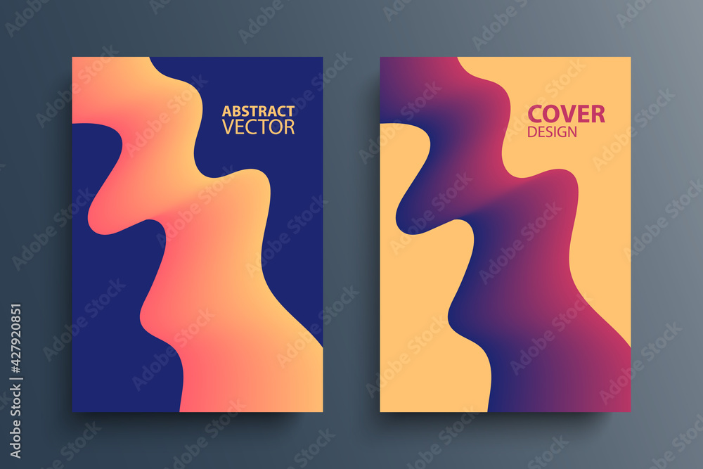 Poster Brochure cover templates with abstract gradient design elements. Futuristic abstract modern pattern with soft wave shapes and fluid colors for your graphic design. Vector illustration.