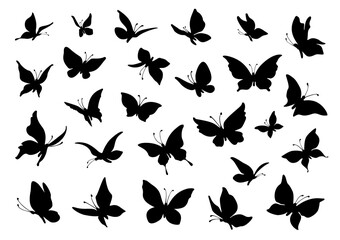 Obraz na płótnie Canvas Set of flying butterfly silhouettes. Vector illustration