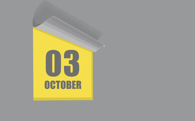 october 03. 03-th day of the month, calendar date. Gray numbers in a yellow window, on a solid isolated background. Spring month, day of the year concept