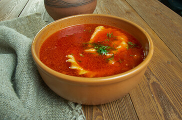 Uszka in traditional Polish barszcz