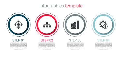 Set Head hunting, Hierarchy organogram chart, Productive human and . Business infographic template. Vector