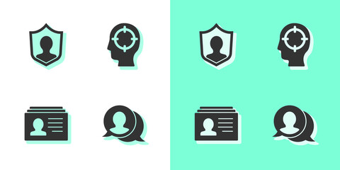 Set Speech bubble chat, User protection, Resume and Head hunting icon. Vector