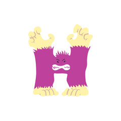 Monster alphabet symbol. Letter H of english alphabet shaped as monster. Children colorful cartoon funny fictional character isolated on white background