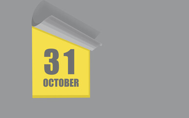 october 31. 31-th day of the month, calendar date. Gray numbers in a yellow window, on a solid isolated background. Spring month, day of the year concept