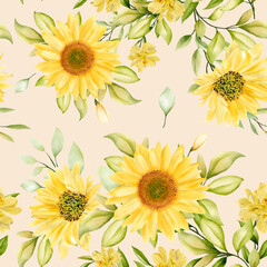 yellow watercolor sunflowers seamless pattern 