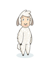 Funny cute white sheep in hand drawn style. Childish creative print for decoration or card. Vector graphic design element for kids poster