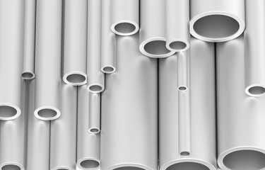 A pile of metal pipes in vertical stacks. 3d illustration 