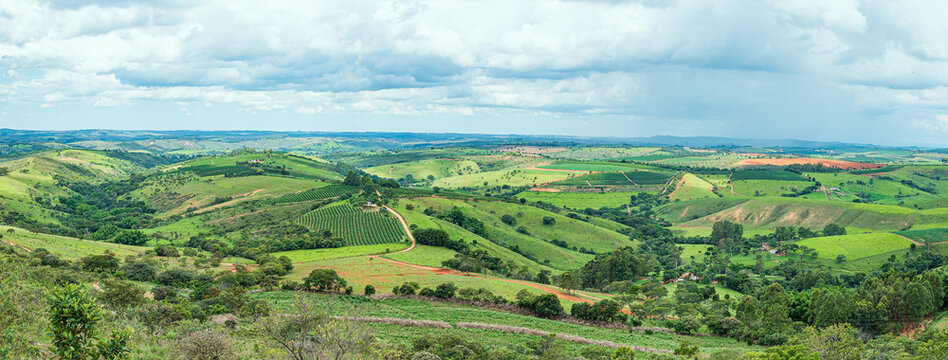Brazilian Mineira rural landscape S&atilde;o Roque de Minas - MG. Wide view of farms and coffee plantations of Minas Gerais state.