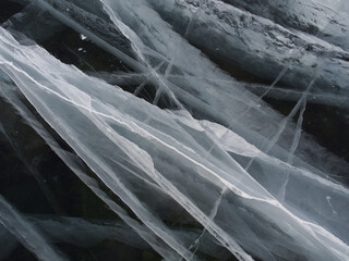 unique, never repeating natural patterns of ice of Lake Baikal. Siberia Russia