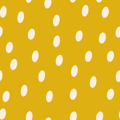 Oval spots. Polka dot fabric. An infinite number of pink dots. Seamless yellow pattern for textiles, paper, packaging, curtains, pillows, bedspreads, bed linen. Actual colors. Vector graphics.	
