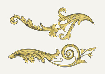 Vintage design elements of golden swirls. Classical ornament. Vector print. - 427927477