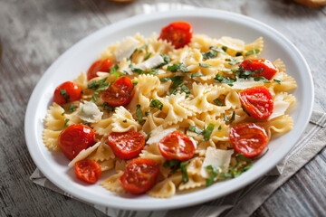 Pasta with fresh tomatoes and basil. High quality photo