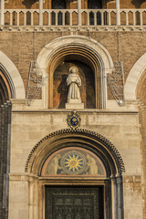Architectural fragments of Roman Catholic Pontifical Basilica of Saint Anthony of Padua at Piazza del Santo, Padua, Veneto, Italy, Europe. Basilica of Saint Anthony was built between 1232 and 1310.