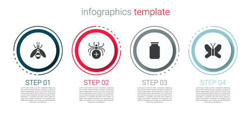 Set Bee, Spider, Glass jar and Butterfly. Business infographic template. Vector