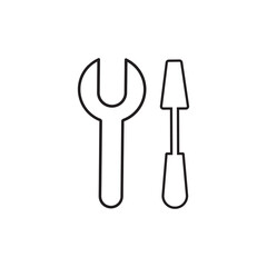drawing image of a customization symbol, repair, wrench, screwdriver, tool, icon black on a white background