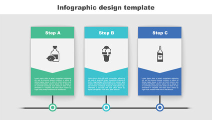 Set Limoncello bottle, Ice cream and Bottle of wine. Business infographic template. Vector