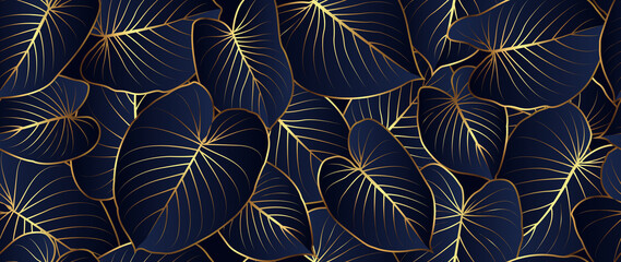 Luxury Gold line art homalomena rubescens leaf natural background