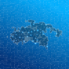 Obraz premium Network map of Saint John. Island digital connections map. Technology, internet, network, telecommunication concept. Vector illustration.