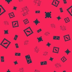 Set Domino, Tic tac toe game, Board and Puzzle pieces toy on seamless pattern. Vector