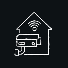 Home online video control chalk icon. Smart house. Thin line customizable illustration. Contour symbol. Vector isolated outline drawing.