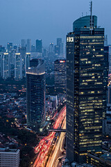 Jakarta, Indonesia – June 16, 2014: A night view cityscape of Indonesia capital city Jakarta