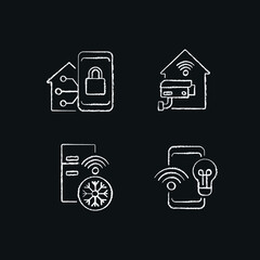 Smart house chalk icons set. Thin line customizable illustration. Contour symbol. Vector isolated outline drawing.
