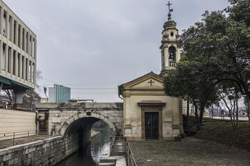 View of Piovego canal and Porte Contarine. Porte Contarine, inspired by model of Leonardo da Vinci,...