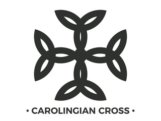 Carolingian cross isolated on white background. Triquetra symbol. Celtic knot. Vector illustration