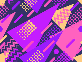 Memphis seamless pattern. Geometric elements memphis in the style of 80's. Trendy retro background for printing on paper, advertising materials and fabric. Vector illustration