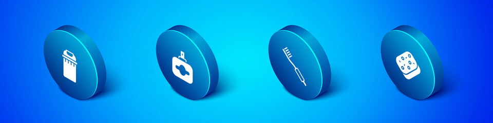 Set Isometric Trash can, Toothbrush, Sponge and Perfume icon. Vector