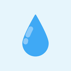 water drop flat icon, a vector symbol of a drop of water, isolated on a light blue background, water droplet design element.