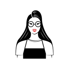 waitress or chef with glasses and an apron