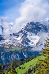 The Swiss Alps at Murren, Switzerland. Jungfrau Region. The valley of Lauterbrunnen from Interlaken.