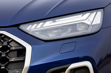 Front light of a blue car, LED technology