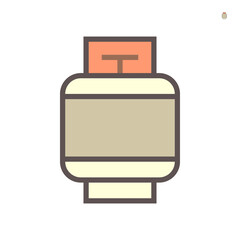 LPG gas tank, gas cylinder vector icon. Also called bottle, canister. Refill pressure vessel or container for storage natural gas, liquefied petroleum gas, propane, butane at high pressure for cooking