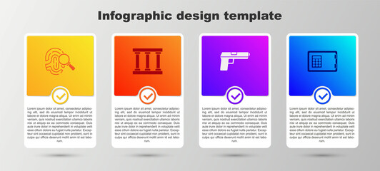 Set Fingerprint, Prison window, Pistol or gun and Safe. Business infographic template. Vector