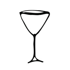 Vector doodle drink glass of wine, for kitchen, café, bar, restaurant, cups of tea, coffee, decanter for water, lemonade, juice, glasses for wine, champagne, vodka, cognac, brandy, cocktail